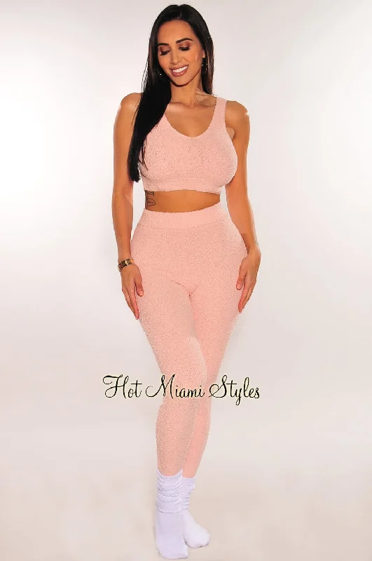 HMS Lounge: Blush Fuzzy Tank High Waist Jogger Pants Two Piece Set