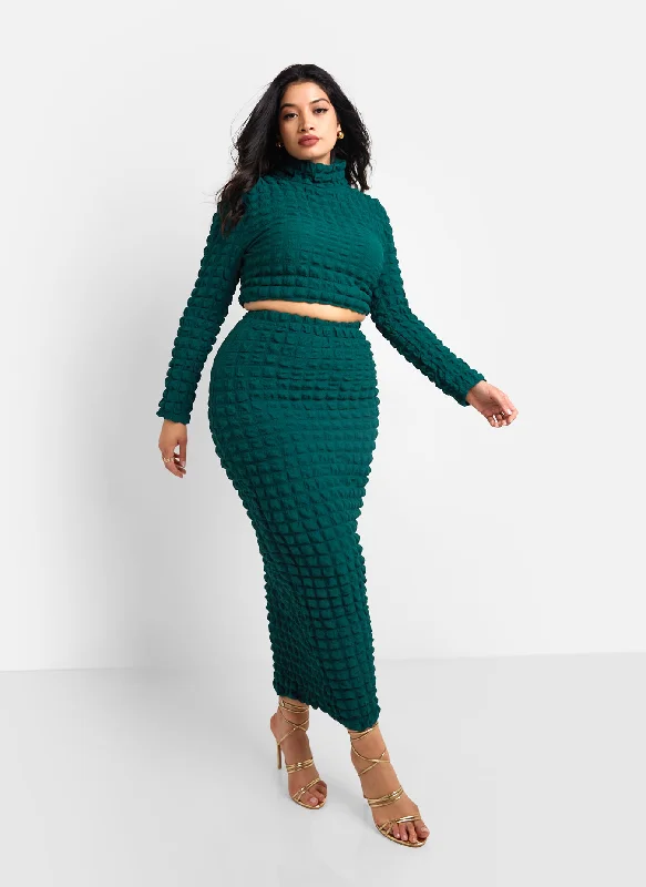 Libra Popcorn Smocking Maxi Bodycon Skirt - Pine Green