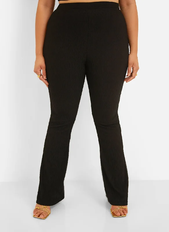 mika-textured-bell-bottom-pants-black