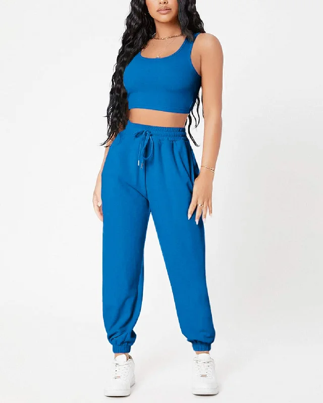 Set Of Two :Corset Style Top & Jogger In Eclectic Blue