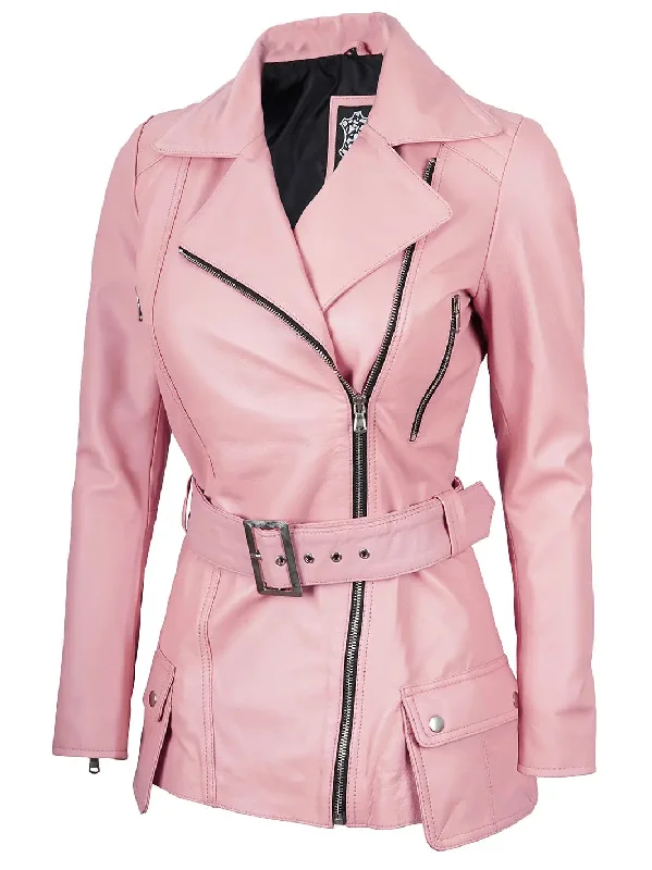 Victoria Asymmetrical Pink Biker Leather Jacket