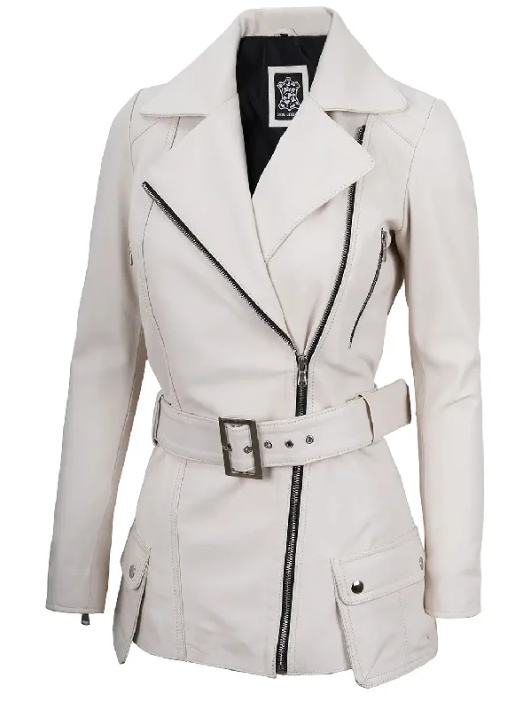 Victoria Off White Asymmetrical Biker Leather Jacket