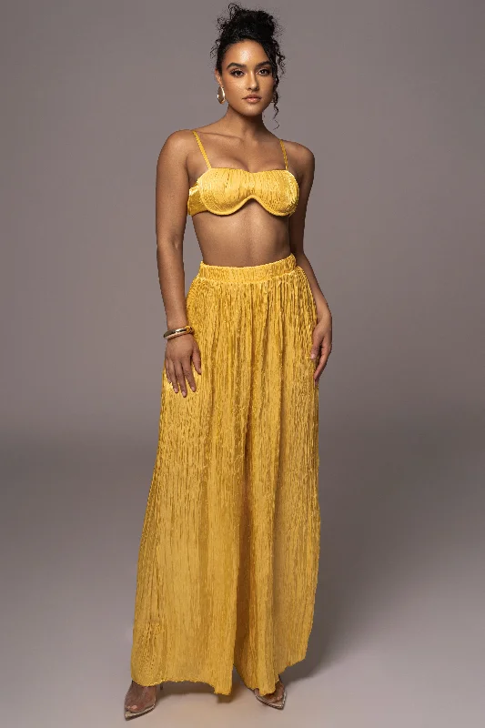 Yellow Let's Get Away Satin Pant Set