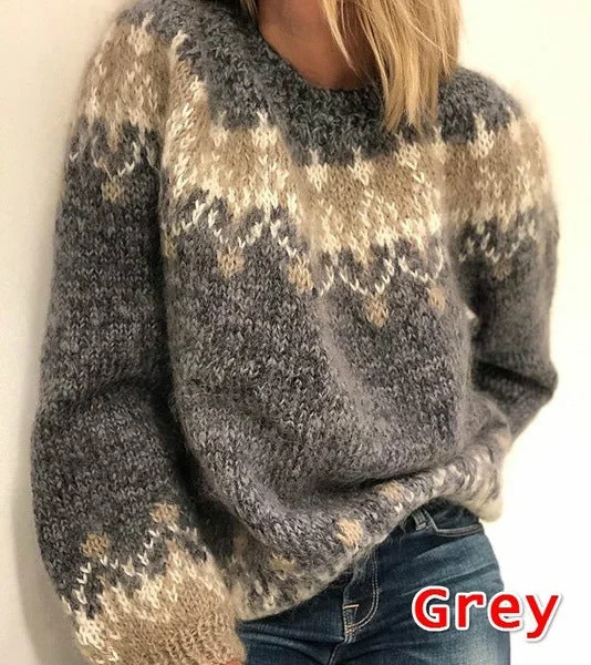 2023 European and American Wishbay New Women's casual loose fitting mohair coarse knitted jacquard women's sweater for autumn and winter