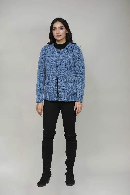 Women Woolen Round Neck Short Coat