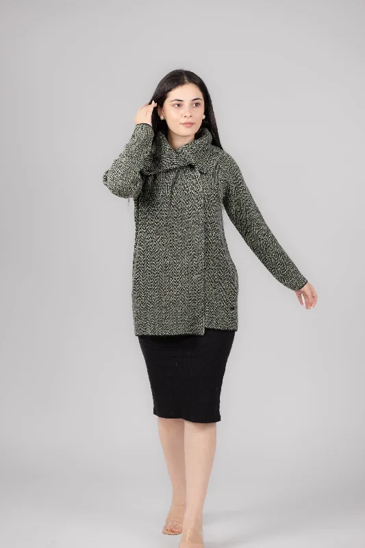 Herringbone Pattern Short Woolen Coat