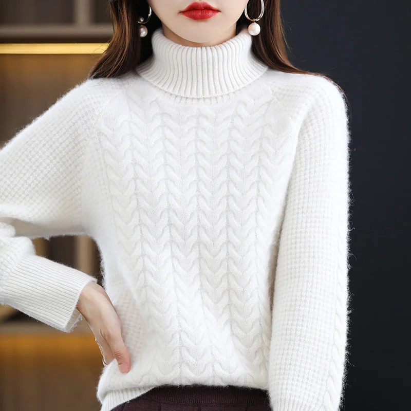 High neck, long sleeve, autumn and winter, new twist versatile knitwear, women's loose casual lazy style base sweater, pullover