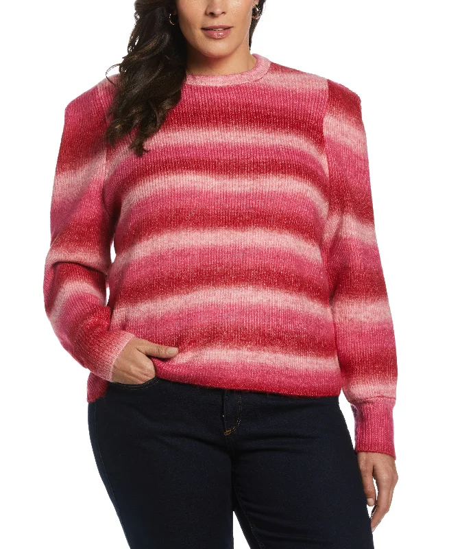 Plus Size Ombre Stripe Puff Sleeve Sweater