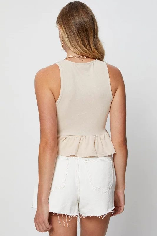 Beige Rib Tank Top