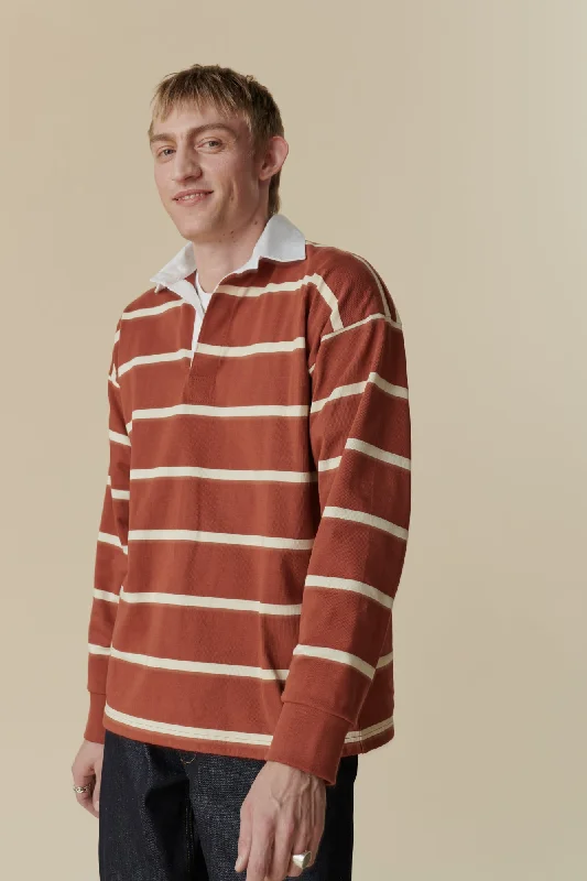 Fine Stripe Rugby Shirt - Cinnamon/Ecru