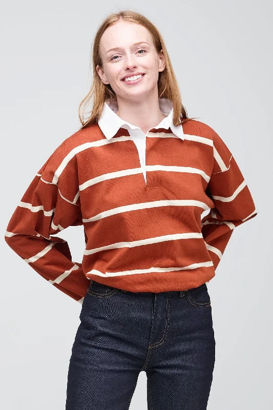 Fine Stripe Rugby Shirt - Cinnamon/Ecru