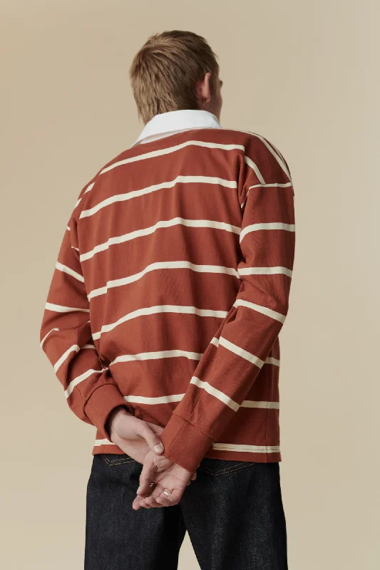 Fine Stripe Rugby Shirt - Cinnamon/Ecru