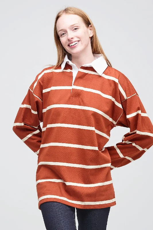 Fine Stripe Rugby Shirt - Cinnamon/Ecru