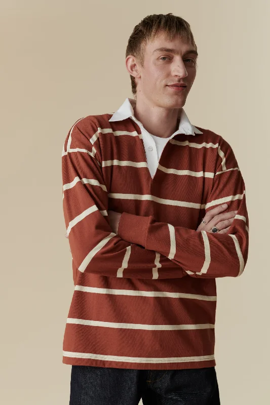 Fine Stripe Rugby Shirt - Cinnamon/Ecru