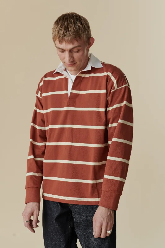 Fine Stripe Rugby Shirt - Cinnamon/Ecru