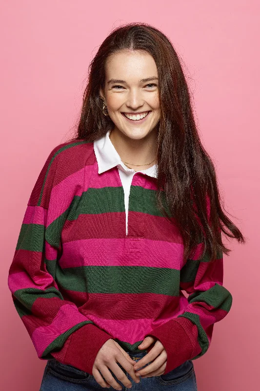 Striped Rugby Shirt - Maroon/Bottle Green/Cerise