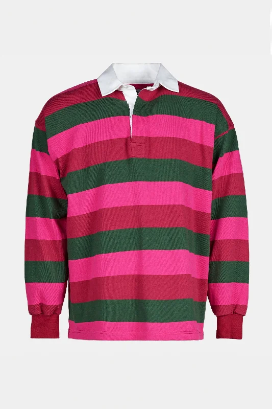 Striped Rugby Shirt - Maroon/Bottle Green/Cerise