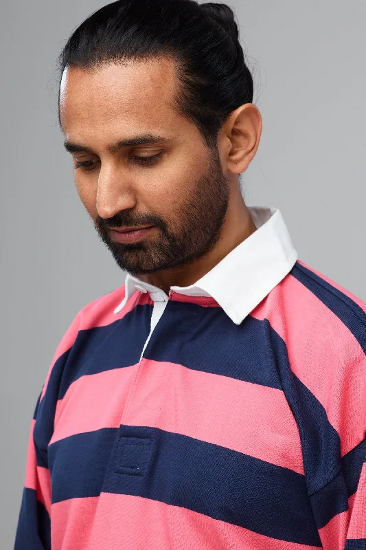 Narrow Stripe Rugby Shirt - Navy/Cerise