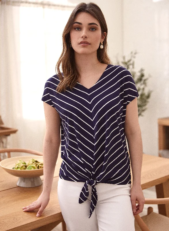 V-Neck Stripe Print Top