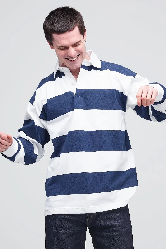 Wide Striped Rugby Shirt - Navy/White