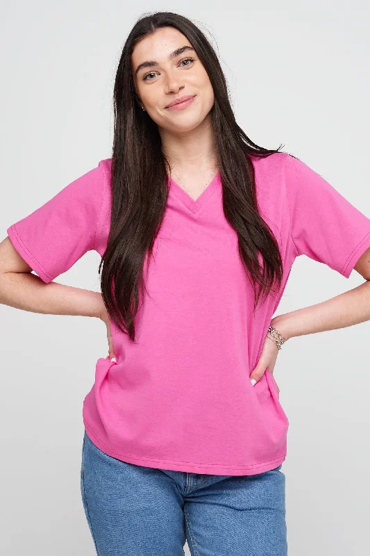 Women's V-Neck T Shirt - Fuchsia Pink