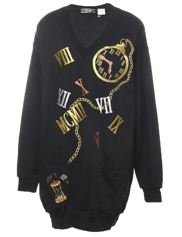 Black Embroidered Sweatshirt - L