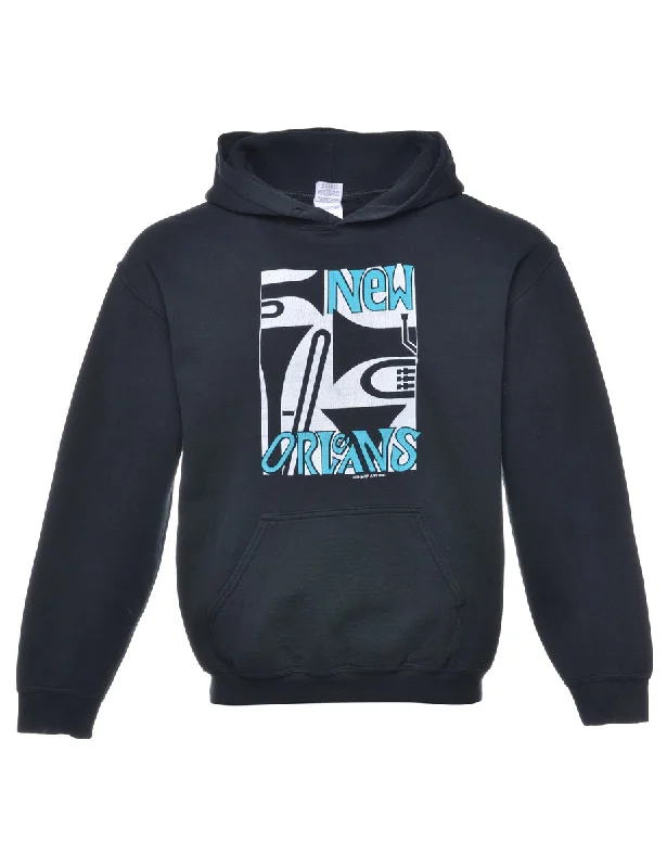 Black New Orleans Printed Hoodie - S