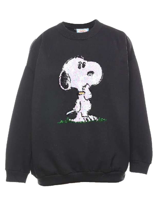 Black Sequined Peanuts Sweatshirt - L