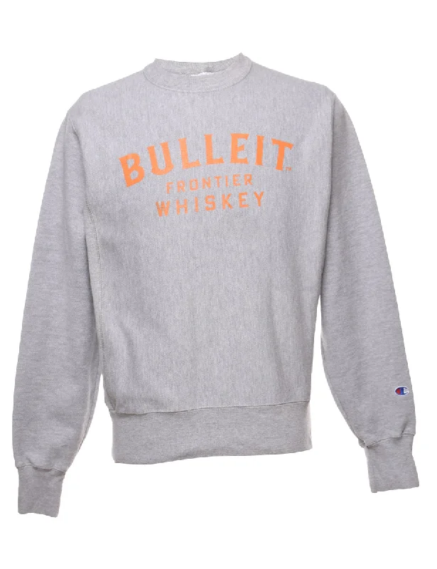 Champion Reverse Weave Printed Light Grey & Orange Sweatshirt - S