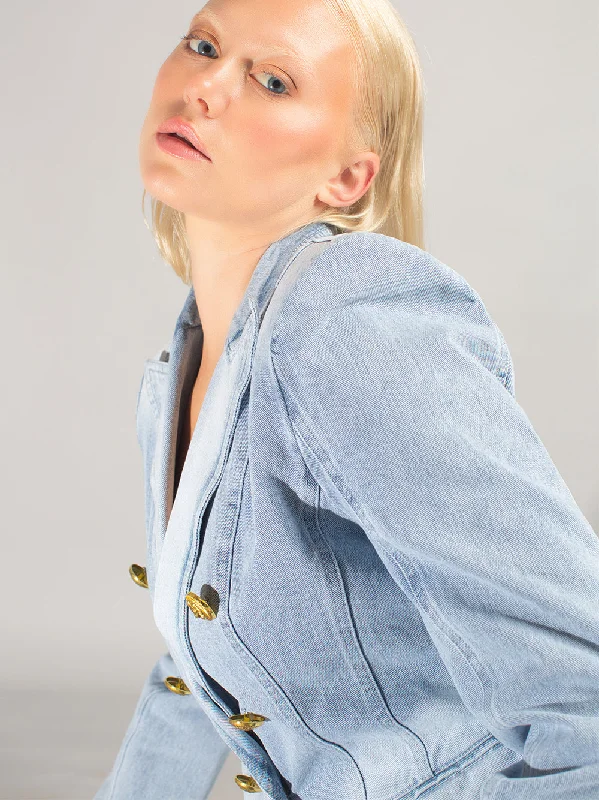 Double Breasted Denim Blazer