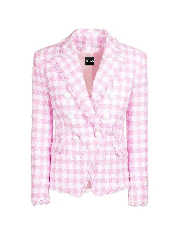 Double Breasted Houndstooth Tweed Blazer