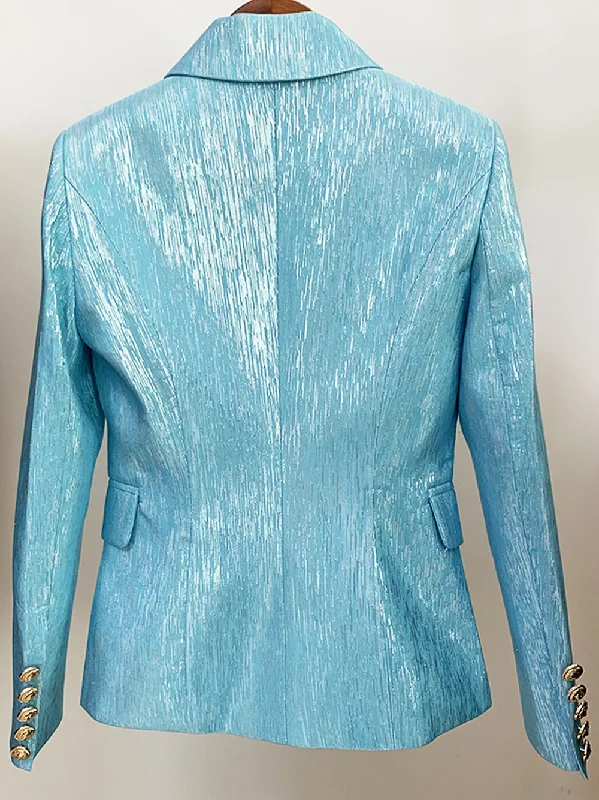 Double Breasted Shimmer Turquoise Blazer