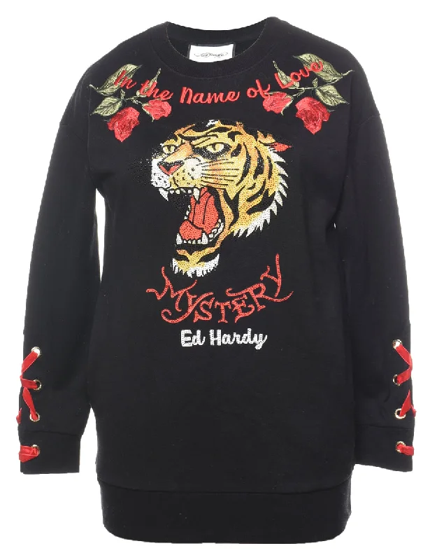 Embroidered & Sequined Ed Hardy Y2K Sweatshirt - S