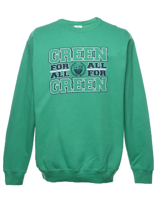 Green & White Printed Sweatshirt - L