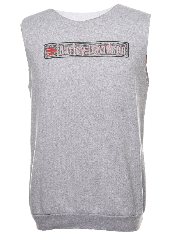 Grey Harley Davidson Sleeveless Printed Sweatshirt - L