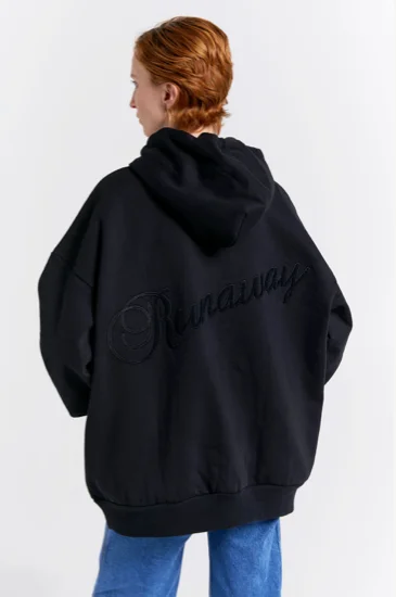 Karen Walker Runaway Script Recycled Cotton Oversized Hoodie - Black