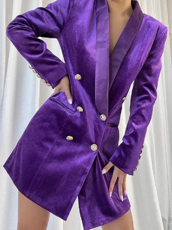 LAPELE Velvet Blazer Dress in Purple