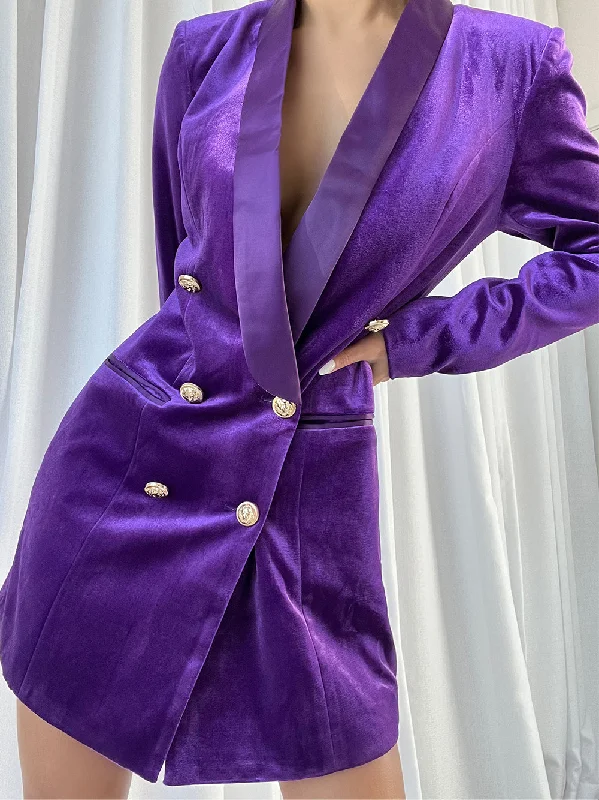 LAPELE Velvet Blazer Dress in Purple