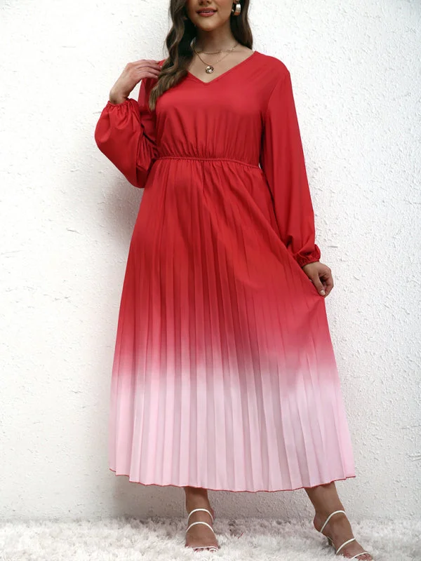 New Plus Size Women's Temperament Gradient Pleated Dress +