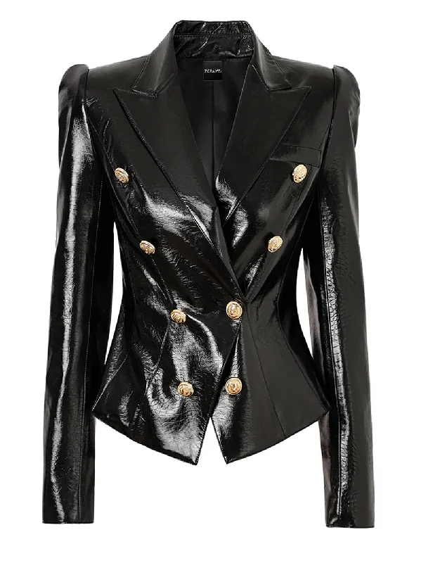 Patent Leather Double-Breasted Blazer