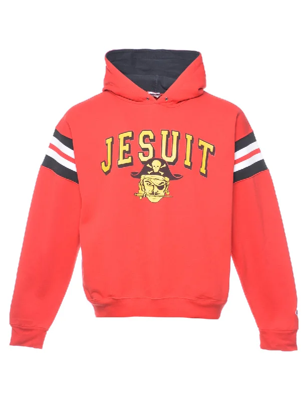 Red Jesuit Printed Hoodie - L