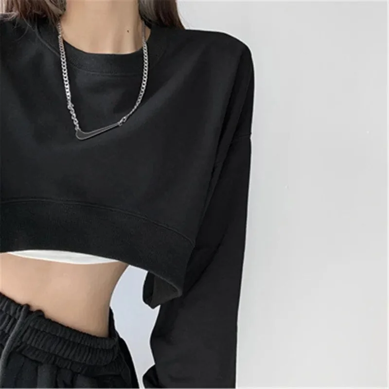 Cropped Long Sleeve Causal Loose Pullover Hoodie