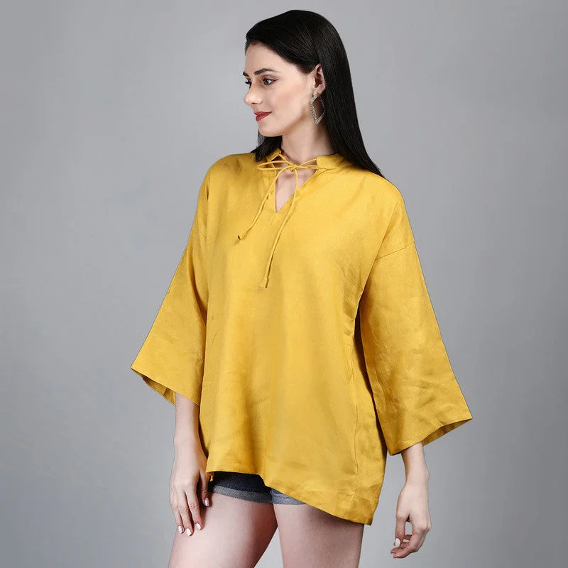 Linen Top for Women | Mustard | Draw Cords