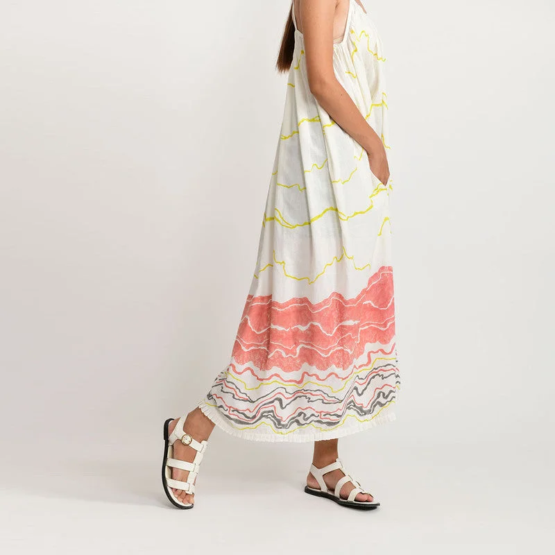 Bamboo Cotton Gathered Dress | White & Pink