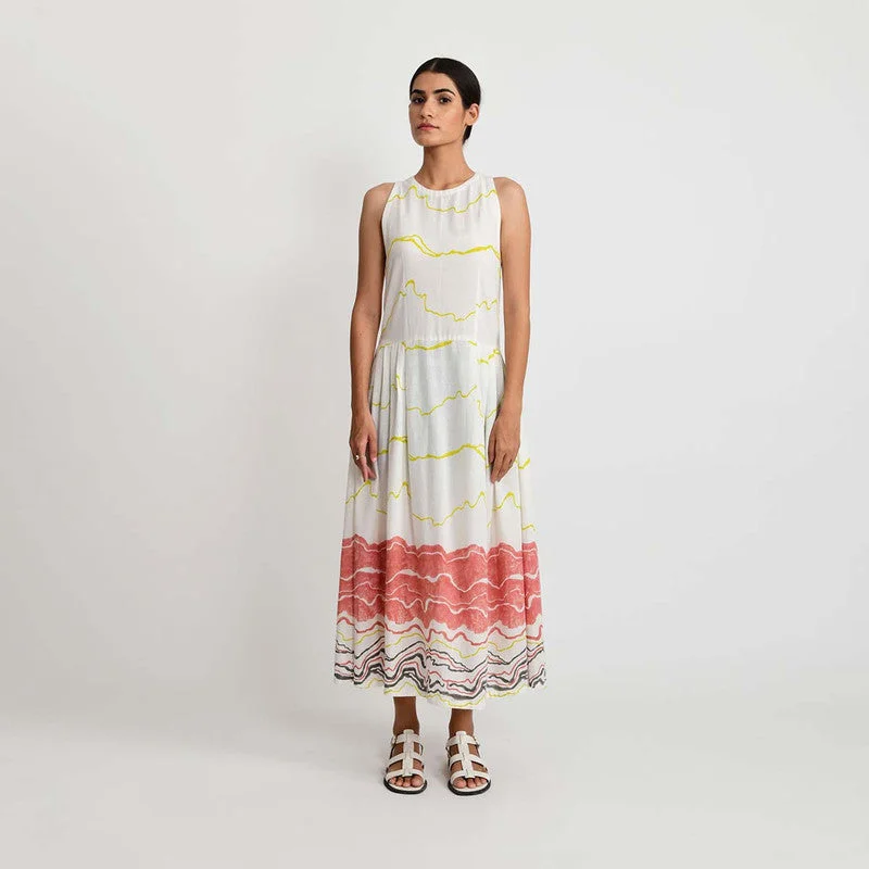 Bamboo Cotton Pleated Dress | White & Pink