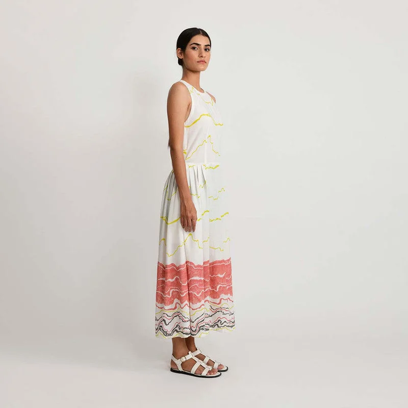 Bamboo Cotton Pleated Dress | White & Pink