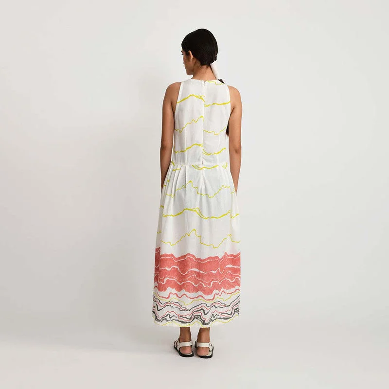 Bamboo Cotton Pleated Dress | White & Pink