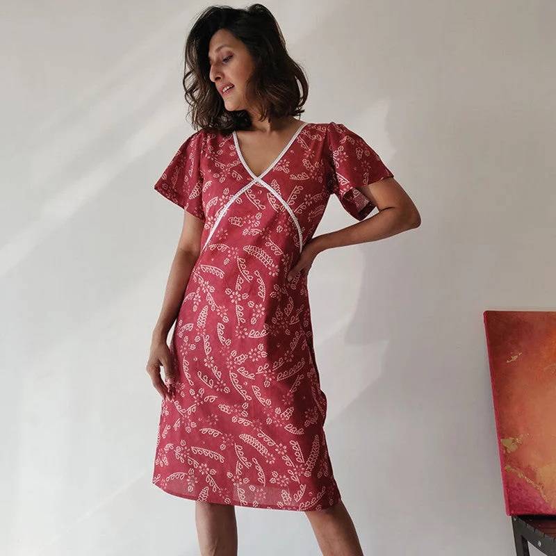 Cotton Printed Sheath Dress | Maroon