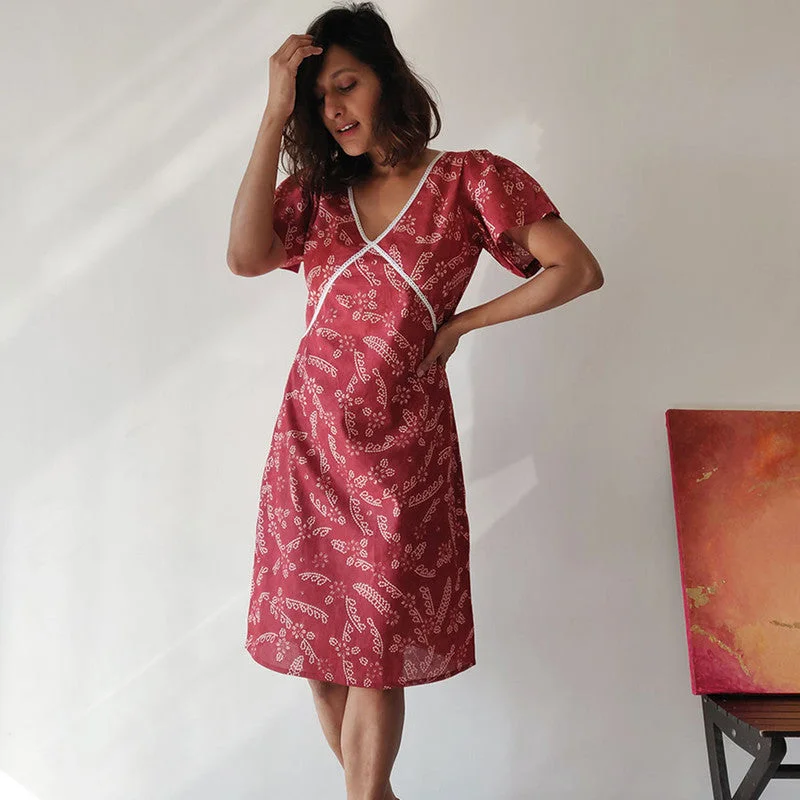 Cotton Printed Sheath Dress | Maroon