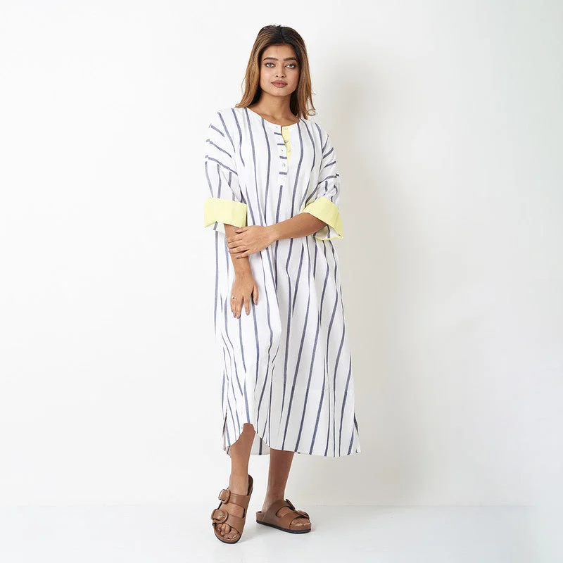 Cotton Dress for Women | White | Striped